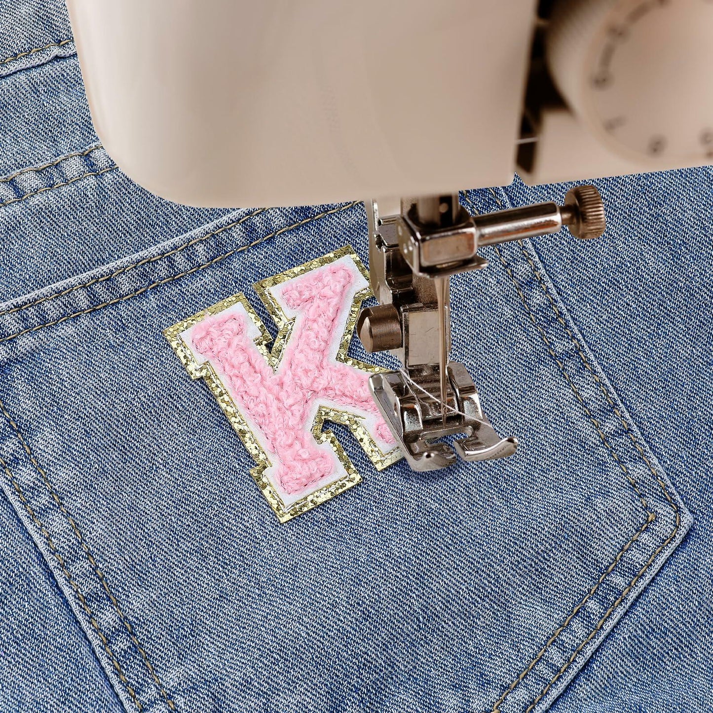 3Pcs Chenille Letter Patches Iron-On Pink 2 Inch Glitter Alphabet K