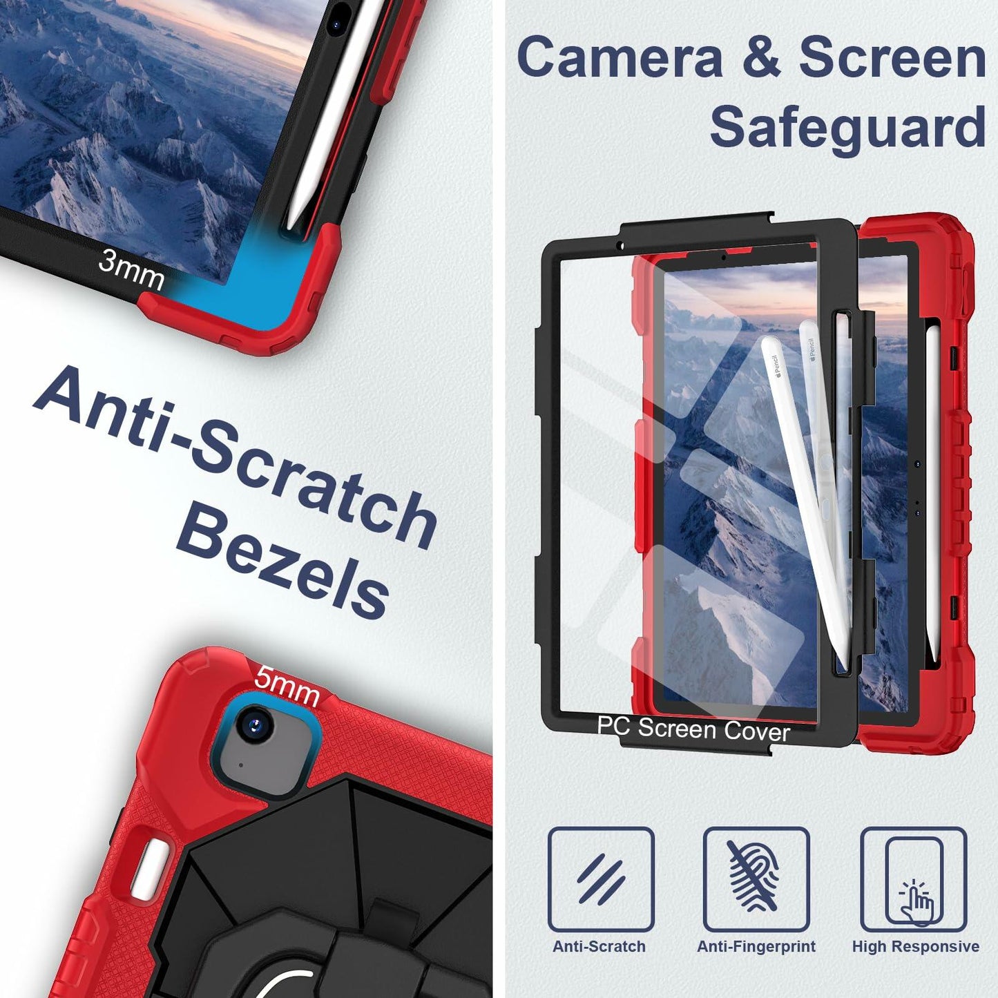 WESOROL iPad Air 11" Case M3 2025 M2 2024 7th/6th Gen 360 Stand Pen Holder Black