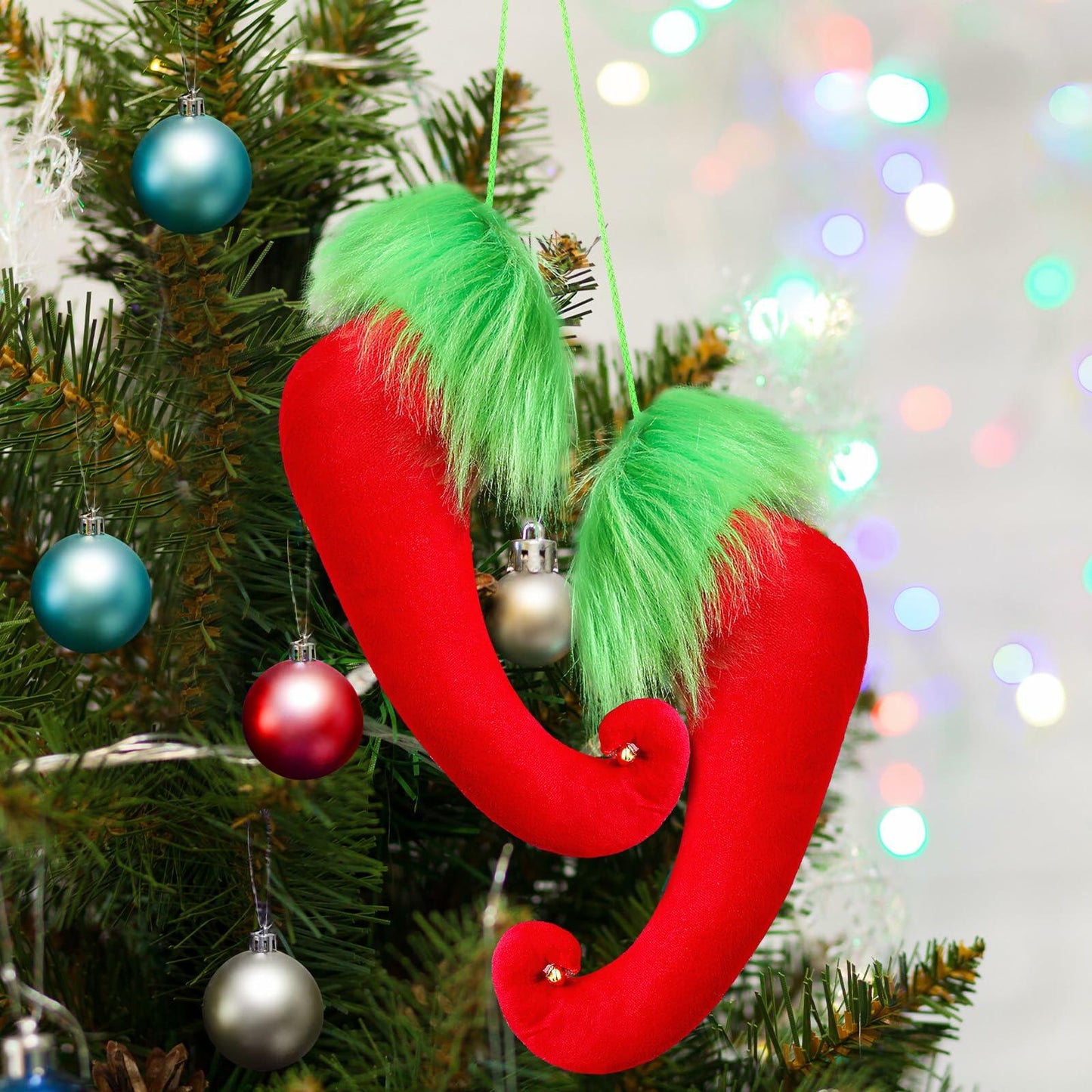 Suhine Christmas Elf Boots Hanging Decor Red 13 Inch