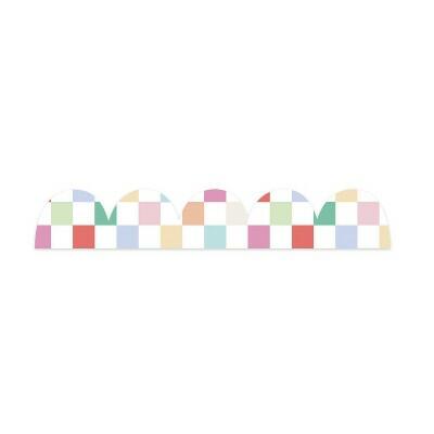 Pippi Post Scalloped Bulletin Border Rainbow Check Pink 16pcs
