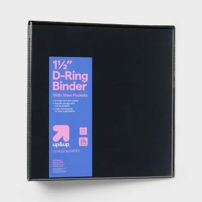 up & up 3-Ring Sturdy D-Ring Binder with View Pockets 1.5 inch Black