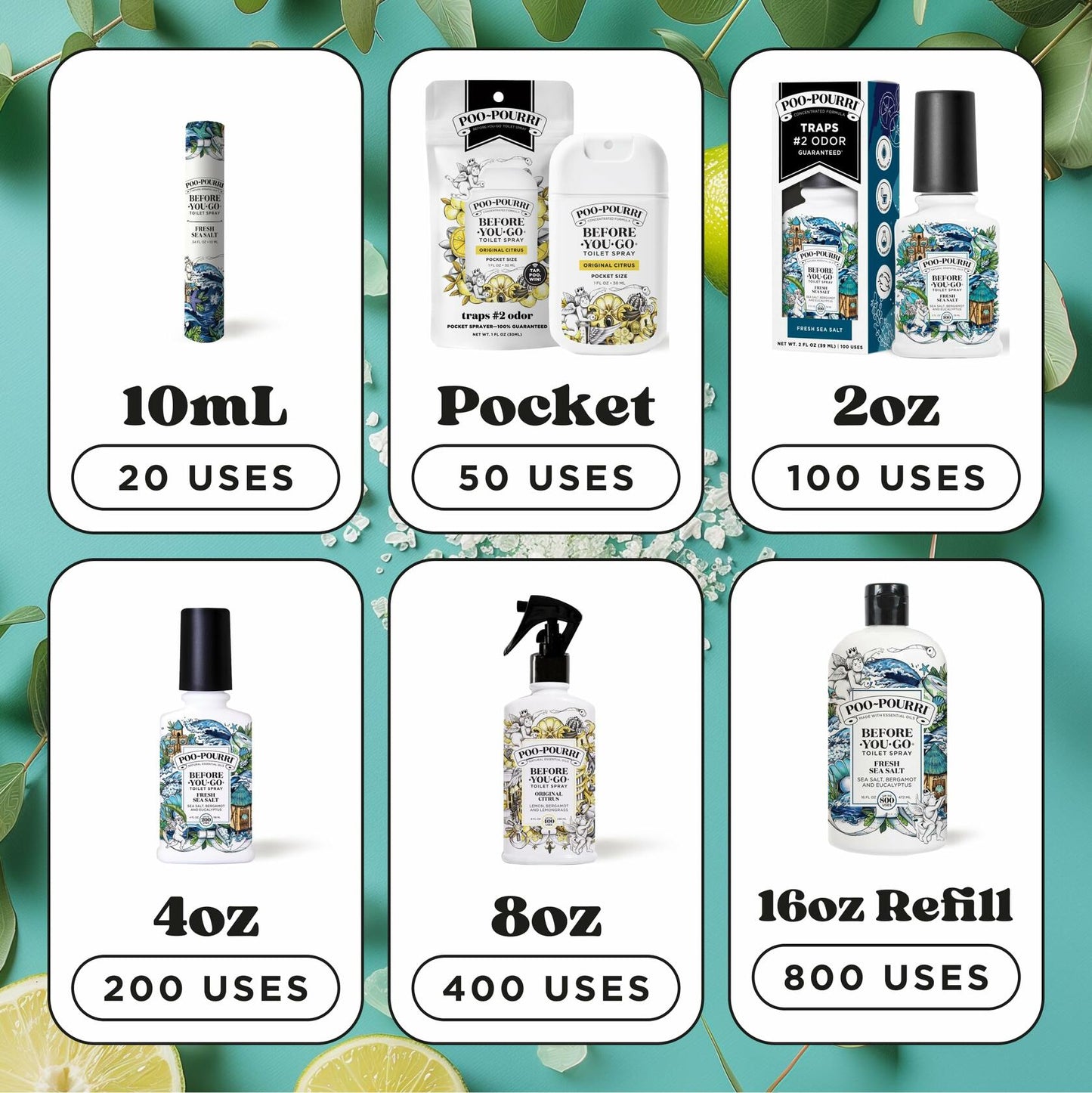 Poo-Pourri Toilet Spray Fresh Sea Salt Bergamot 2oz TSA Approved Size