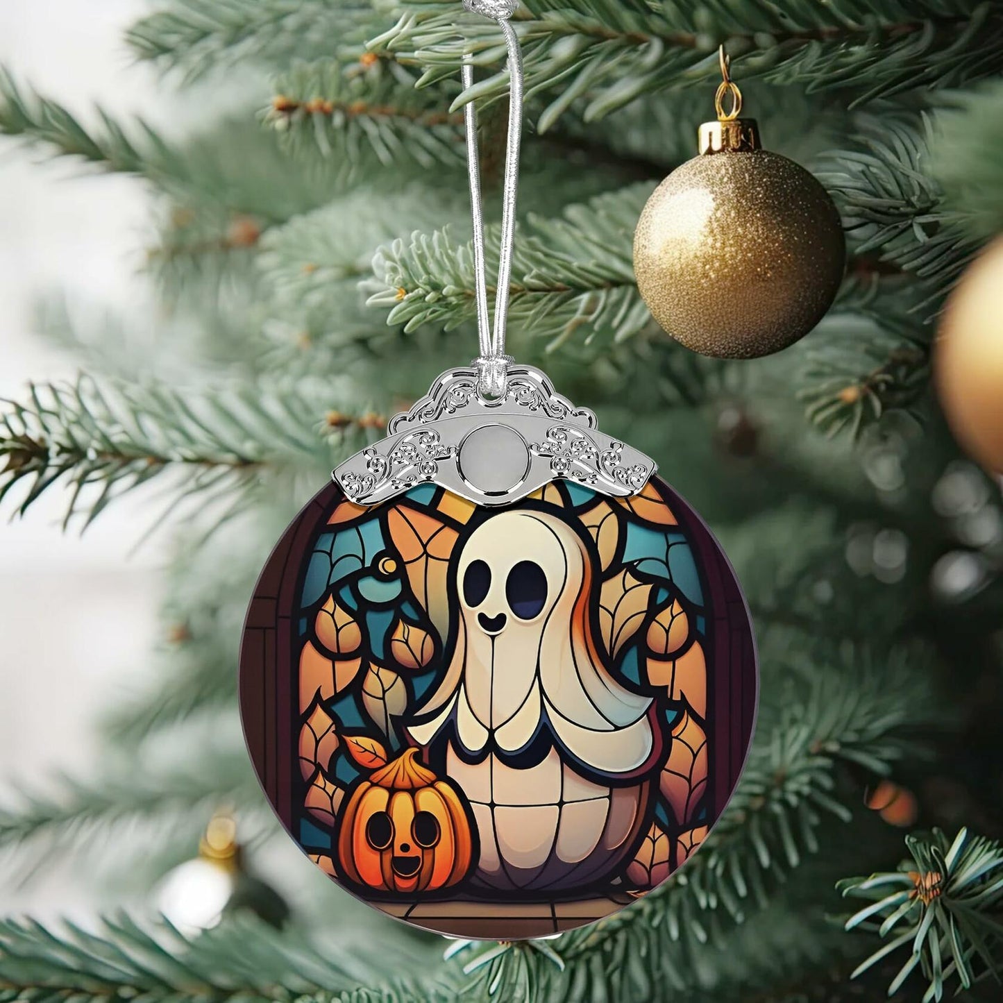 Christmas Ornament Stained Glass Ghost Holiday Decoration Unique Gift
