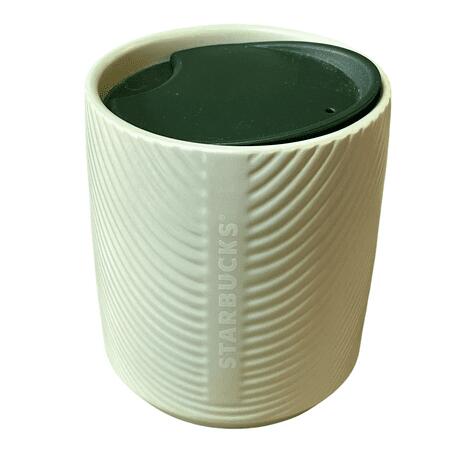 Starbucks White Pearl Pearlescent Ribbed Ceramic Coffee Tumbler Mug 8oz