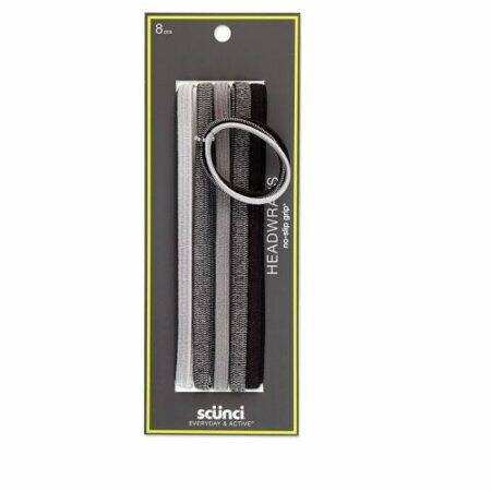 scünci No-Slip Grip Flat Elastic Headbands with Bonus Hair Ties Grayscale 5pk