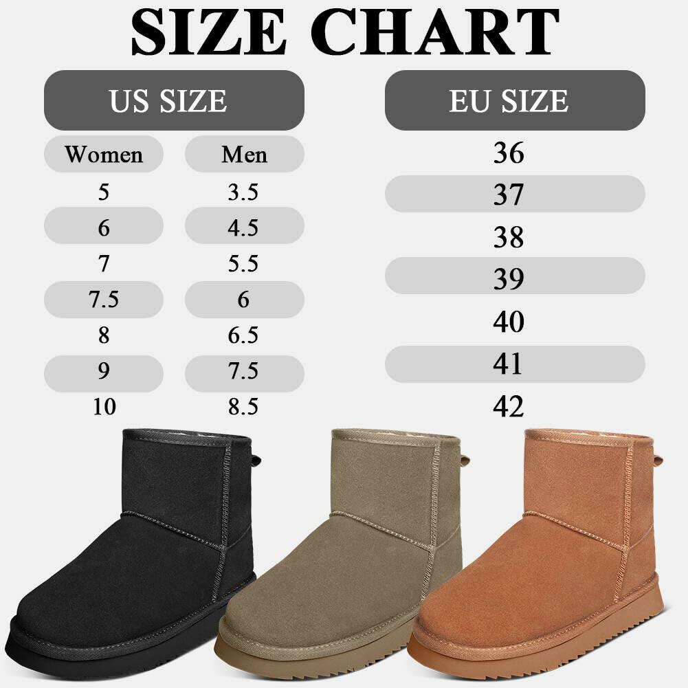 DIRDENI Women's Mini Snow Boots Ankle Fur Lined Non-slip Brown Size 7