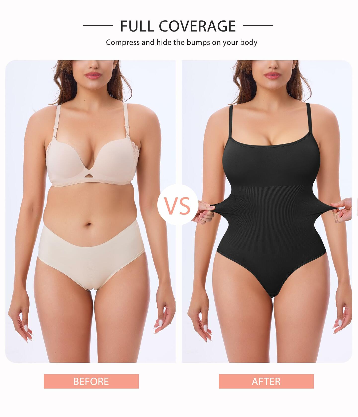 ZOPEUSI Thong Shapewear Bodysuit Tummy Control Seamless Square Neck Size L Black