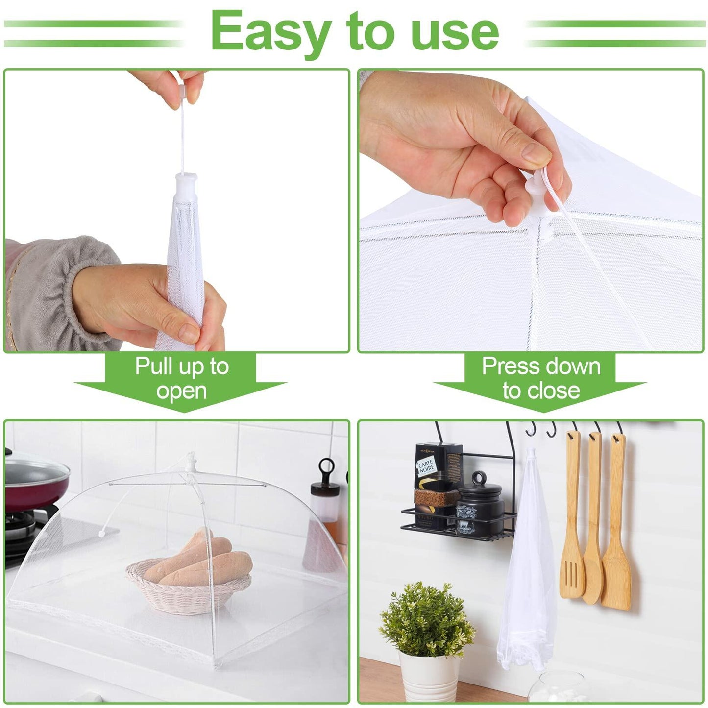 4 Pack Mesh Food Covers 17in Large Pop-Up Tent Umbrella for BBQ Outdoors