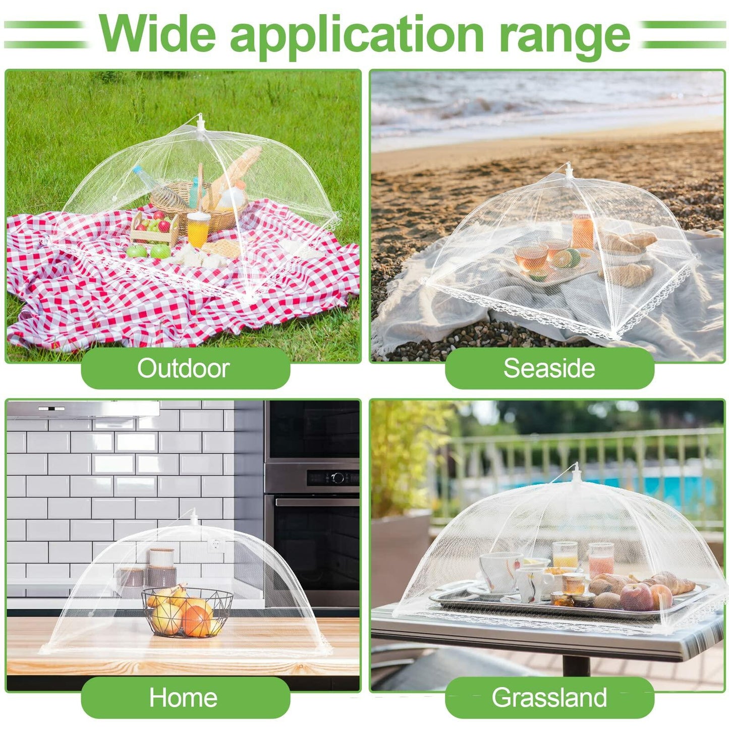 4 Pack Mesh Food Covers 17in Large Pop-Up Tent Umbrella for BBQ Outdoors