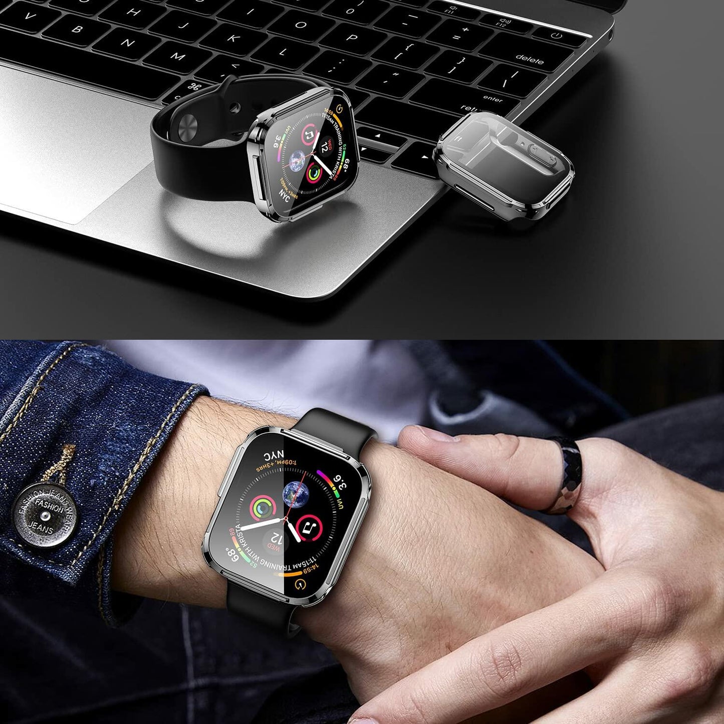 Mesime Rugged Case Apple Watch Series 8 7 41mm Grey with Tempered Glass