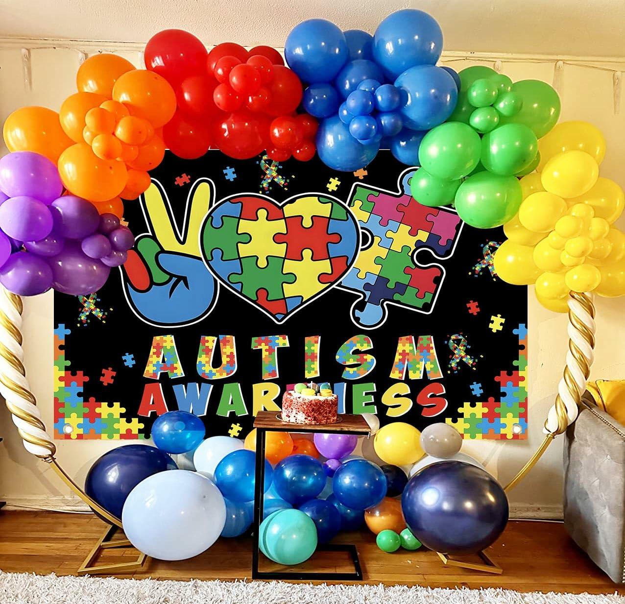 LIANNE Autism Awareness Backdrop Puzzle Piece Banner 6x3.6FT