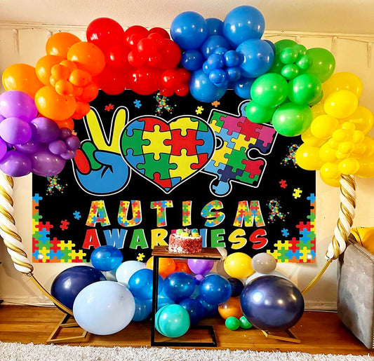 LIANNE Autism Awareness Backdrop Puzzle Piece Banner 6x3.6FT