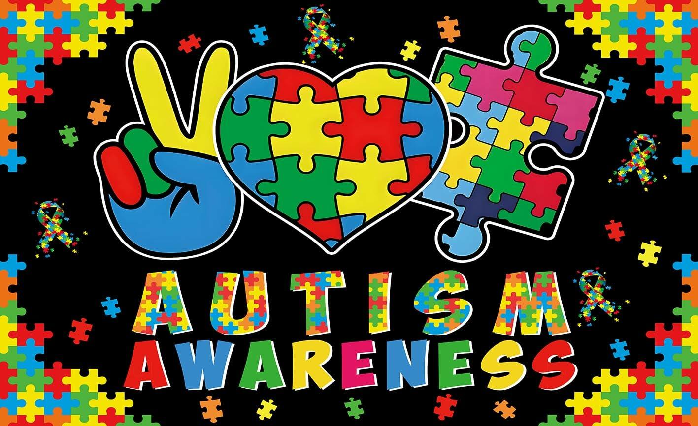 LIANNE Autism Awareness Backdrop Puzzle Piece Banner 6x3.6FT