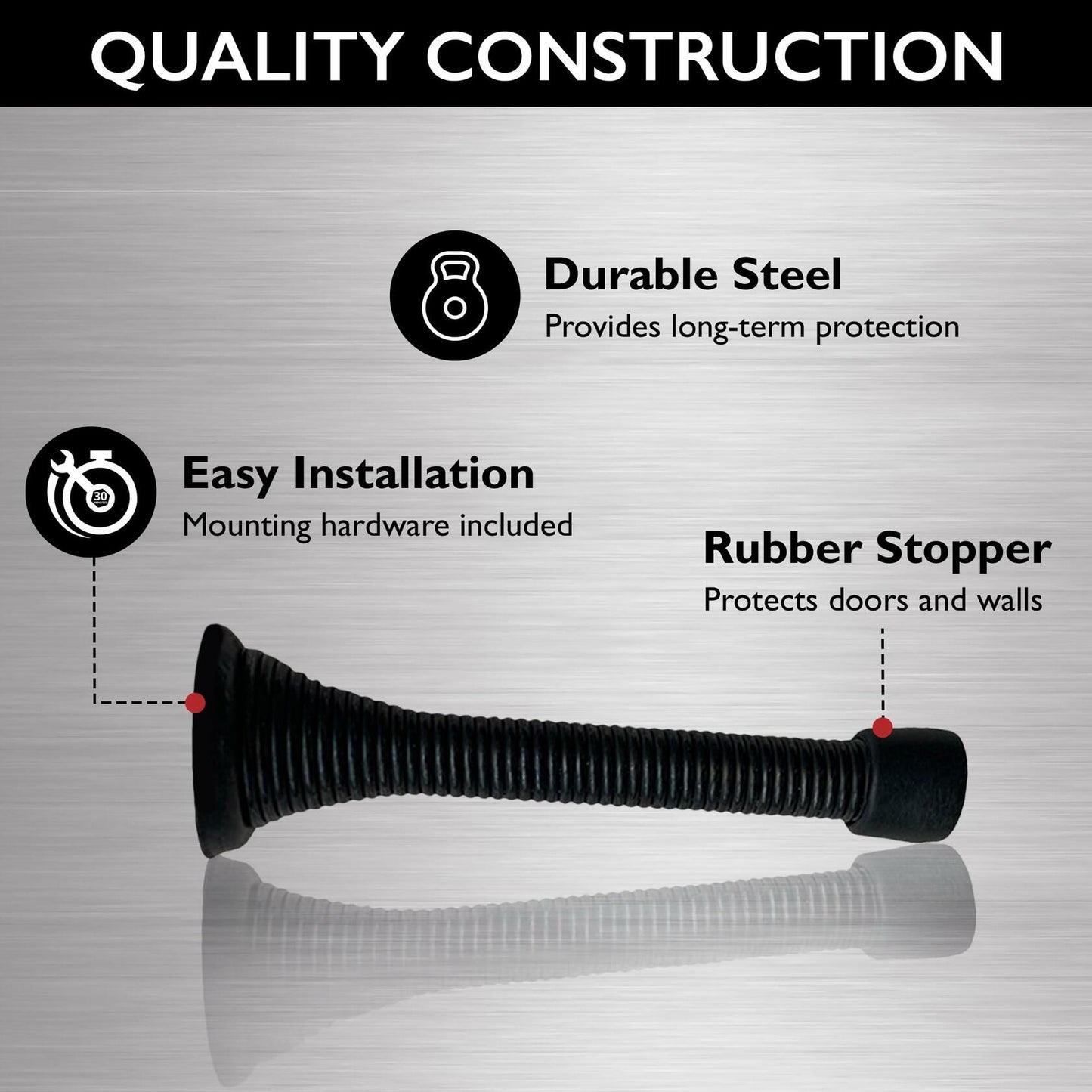 Design House Spring Door Stop Wall Protector Rubber Tip Matte Black 10-Pack