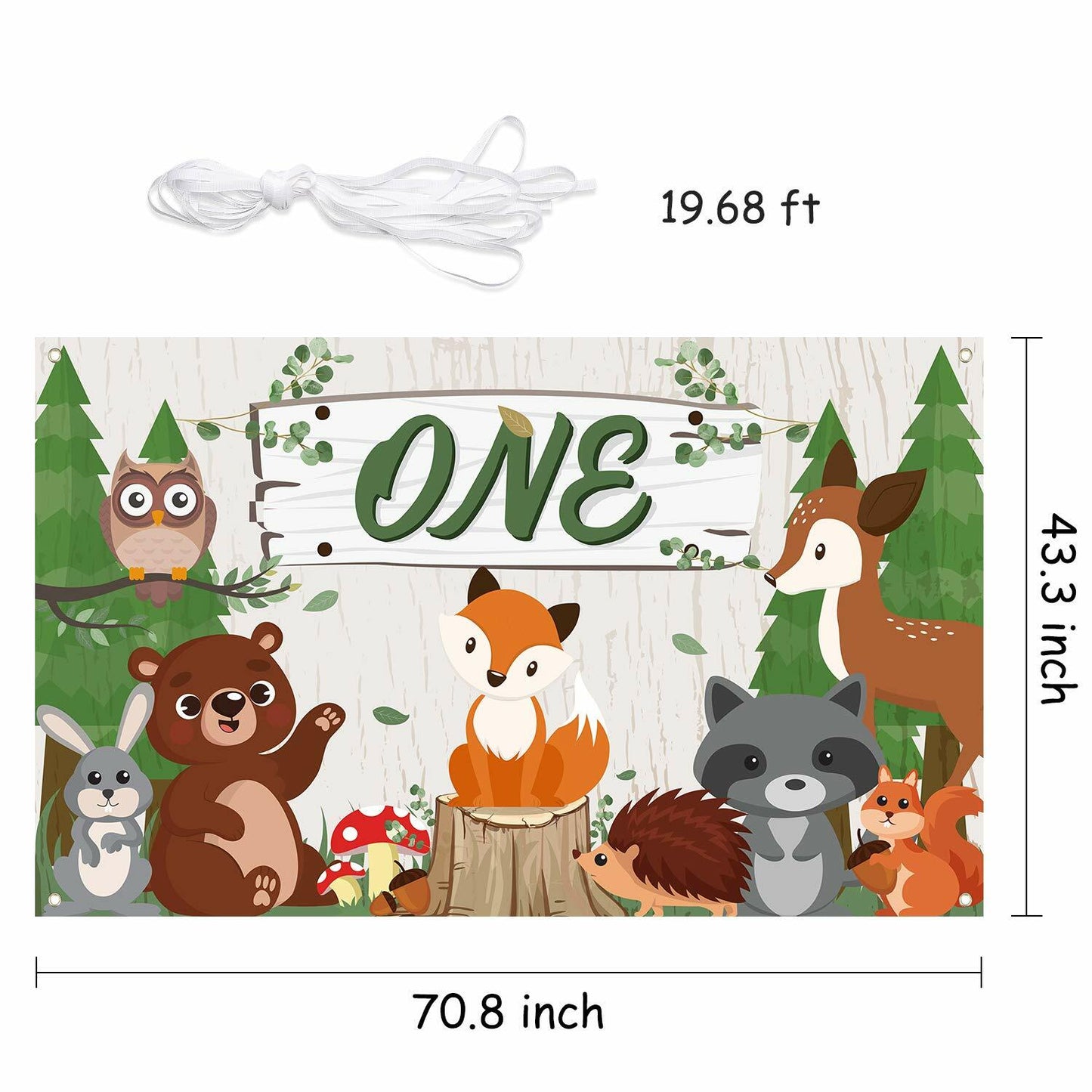WATINC Woodland Animals Birthday Backdrop Polyester Banner 71x43 Inch