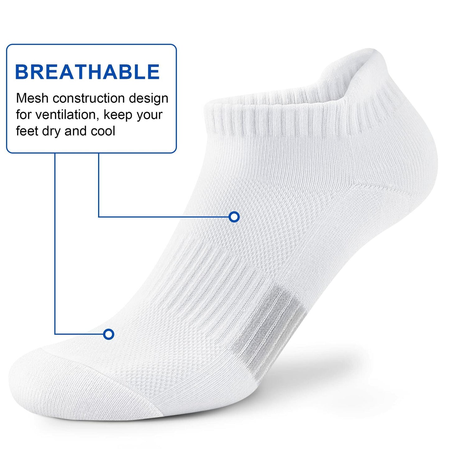 Amutost Womens Athletic Ankle Socks No Show Cushioned 6 Pairs Size M