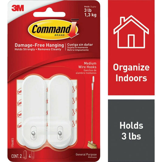 Command Medium Wire Hooks White 2 Hooks 4 Strips 17068ES-2PK