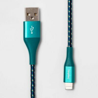 Heyday 6' Lightning to USB-A Braided Cable Ocean Teal/Navy MFi Certified
