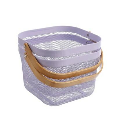 Ezy Storage Mesh Basket 2pk Lavender Bamboo Handle Breathable Mesh