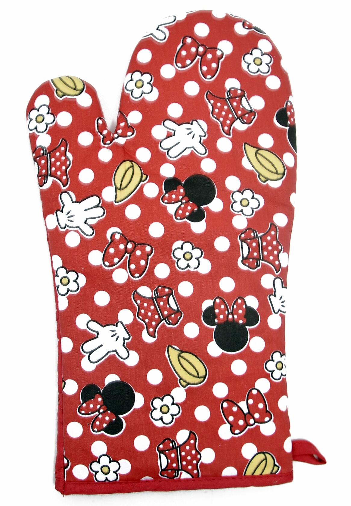 Disney Minnie Mouse Oven Mitt Pot Holder Dish Towel Set Red 3 Pc Kitchen