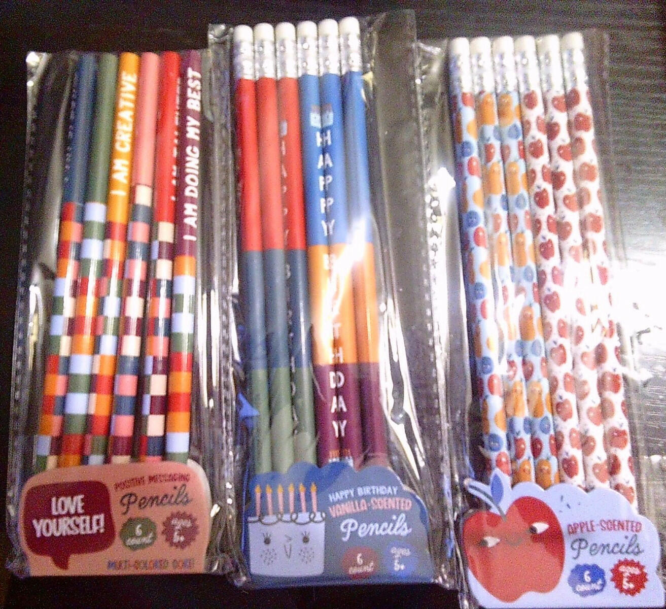 made for retail APPLE & VANILLA Scented Birthday Message Pencils 3 Count