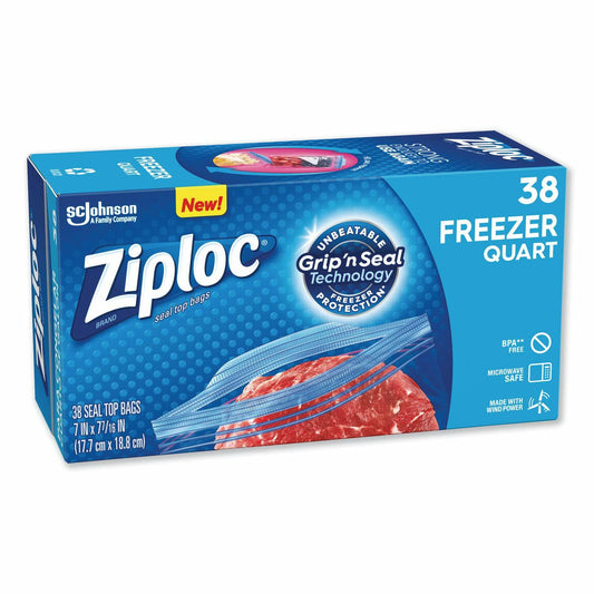 Ziploc Double Zipper Freezer Bags 1 qt Clear 9/Carton 2.7 mil Plastic