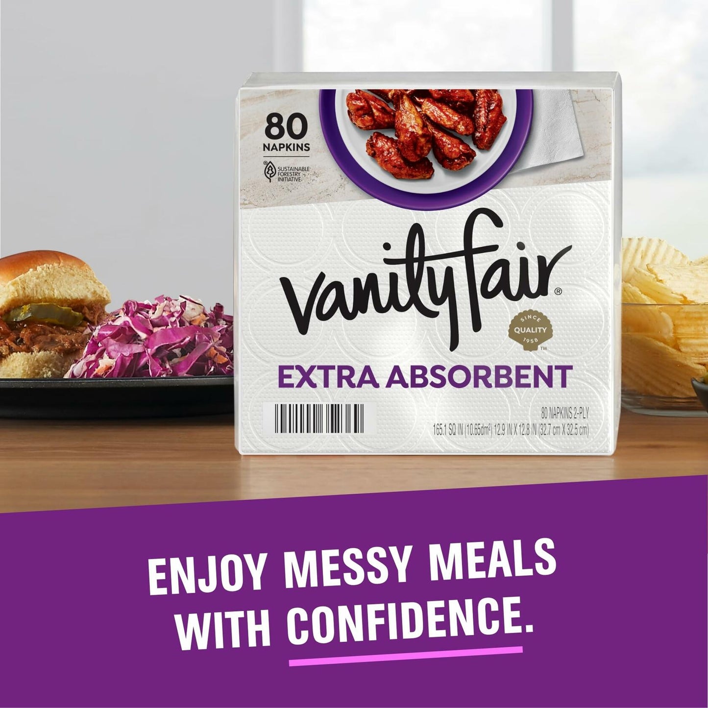 Vanity Fair Premium Paper Napkins Extra Absorbent White 160 Count