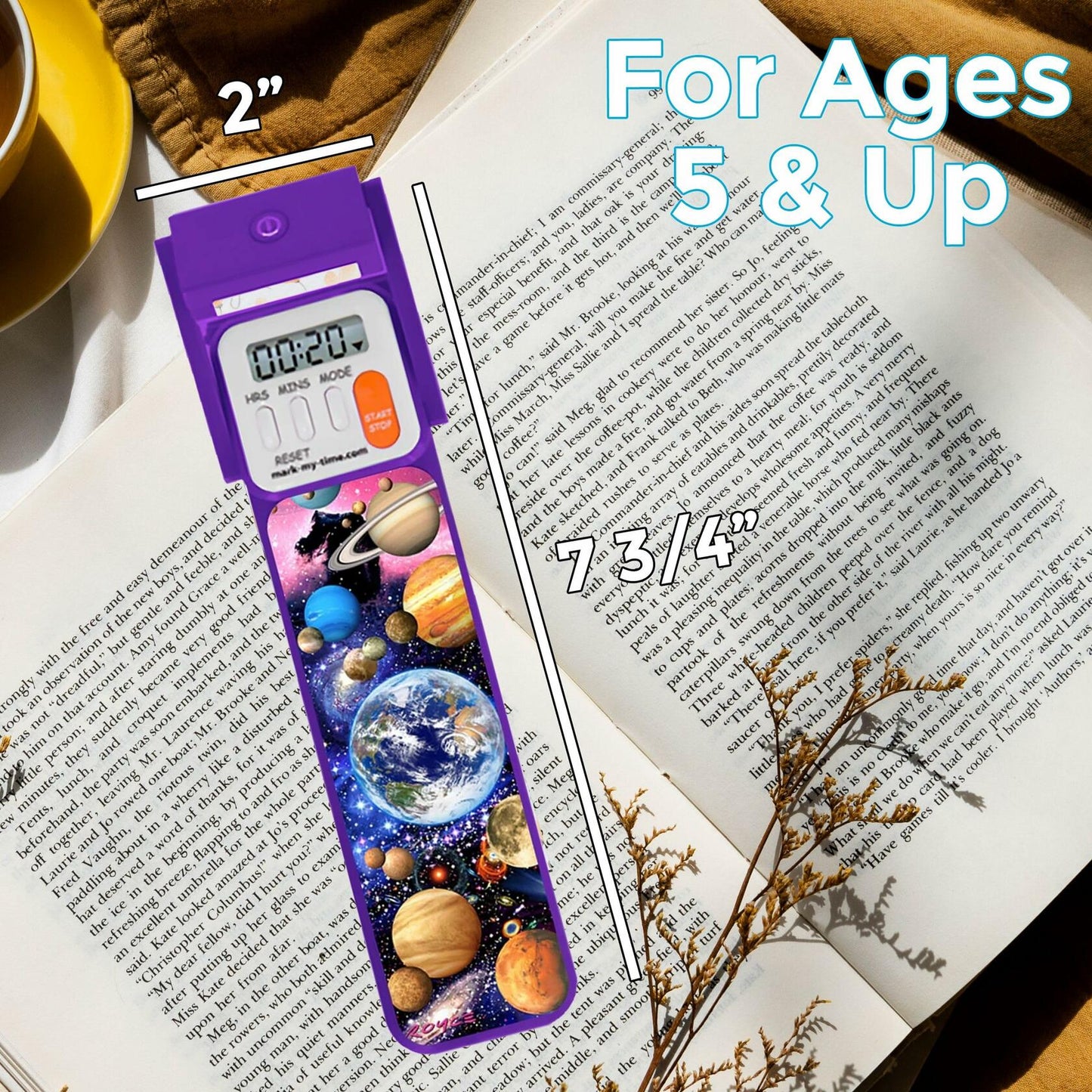 Mark-My-Time Digital Bookmark LED Book Light Timer 3D Planets Plastic