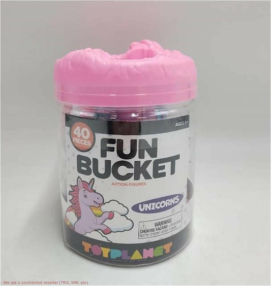 Toy Planet Fun Bucket Unicorn Set 40pc Animal Figures 7.09in H