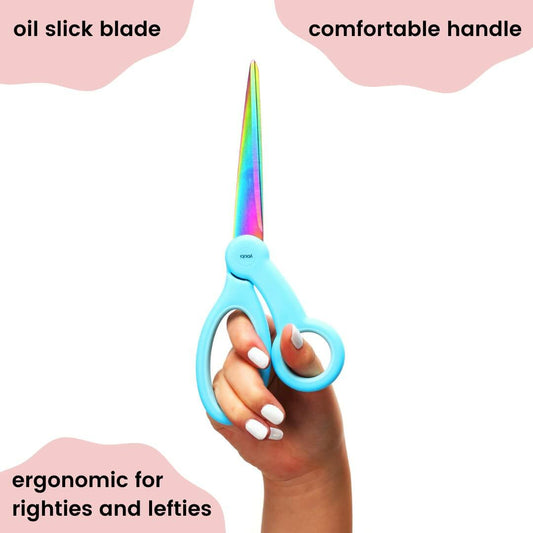 Yoobi 8" Comfort Grip Stainless Steel Scissors Light Blue Handle