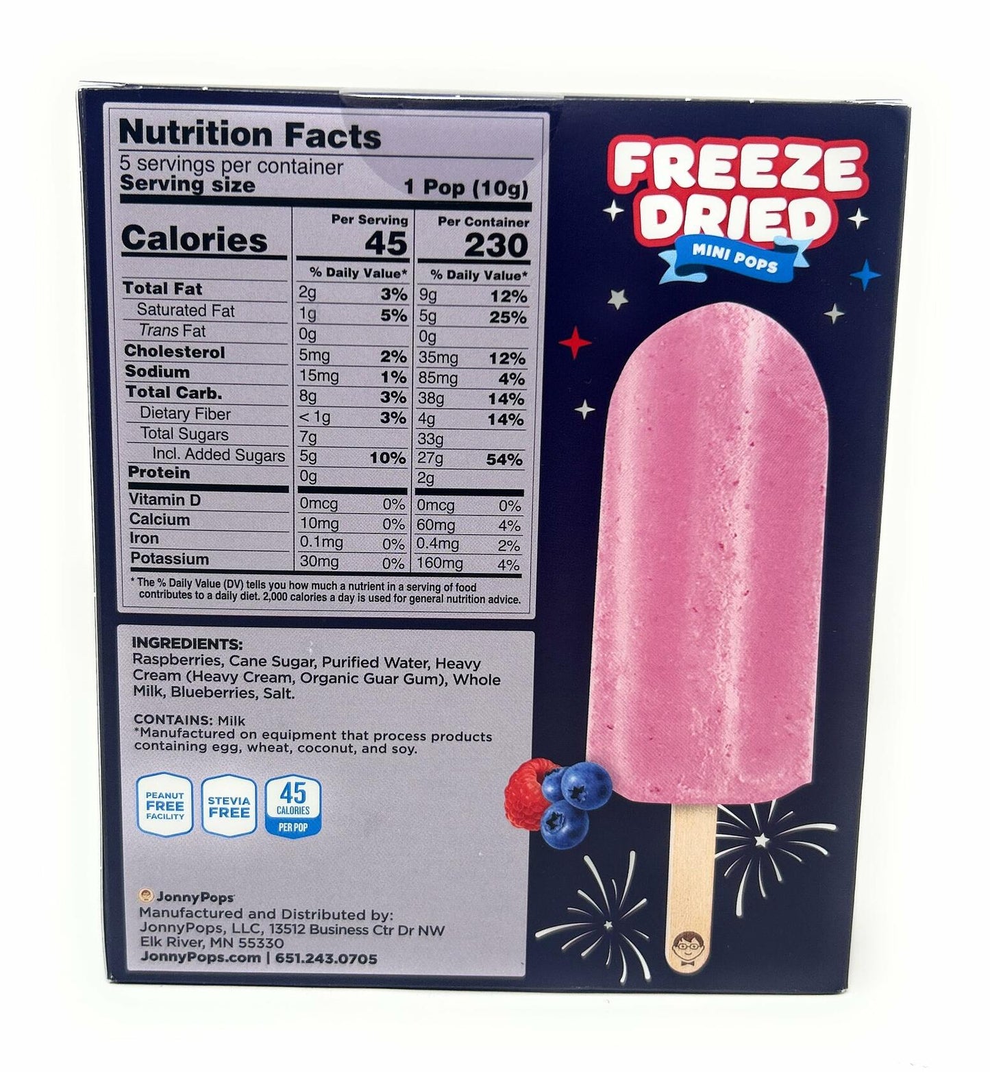 BestBy04/27 Jonny Pops Mini Popsicles Freeze Dried Berries & Cream 10g 5ct