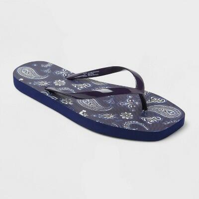Shade & Shore Women's Palmer Bandana Square Toe Flip Flops Dark Blue Size 10