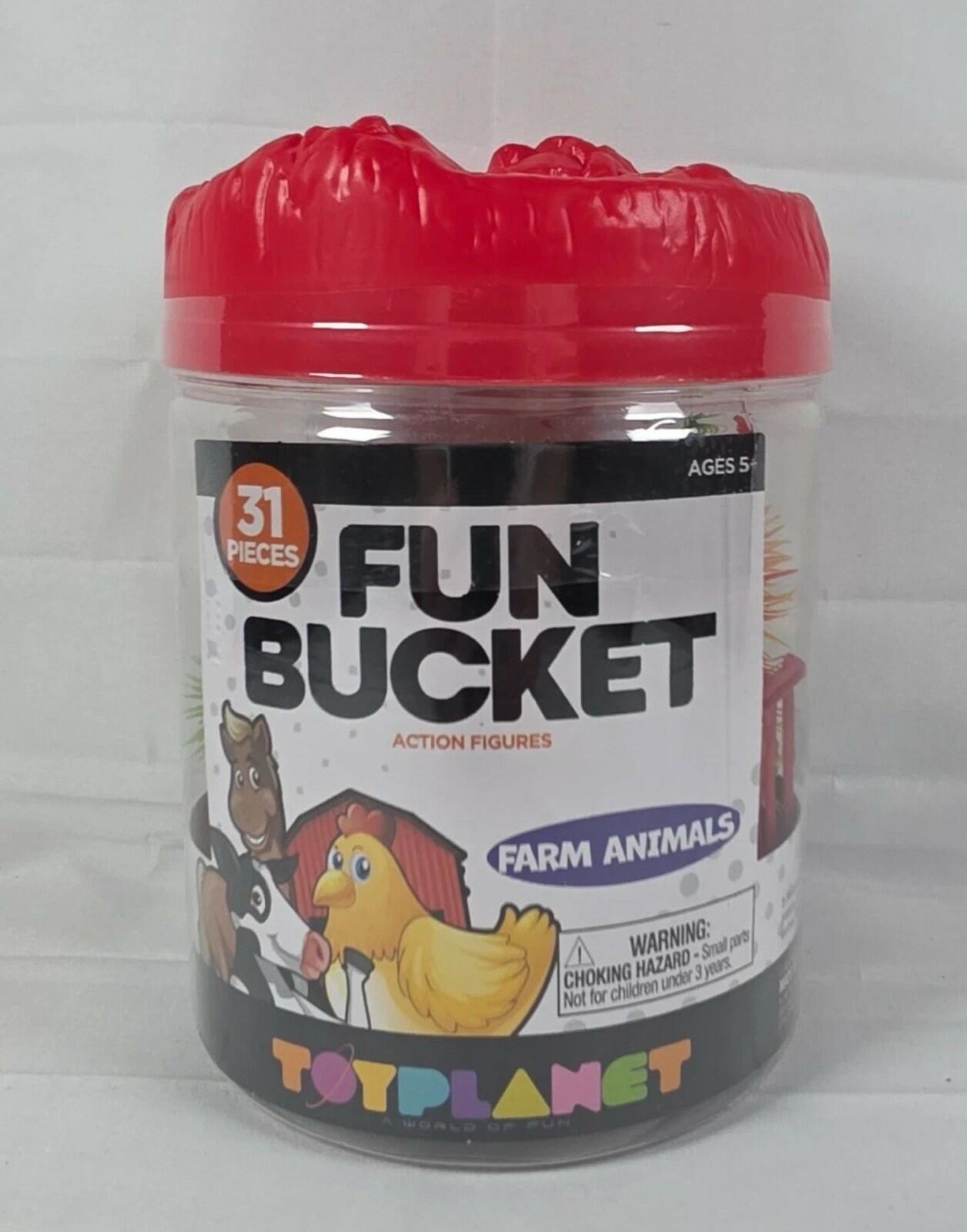 Unbranded Fun Bucket Farm Animals Toy Planet 31 Pieces Multicolor 1:6 Scale