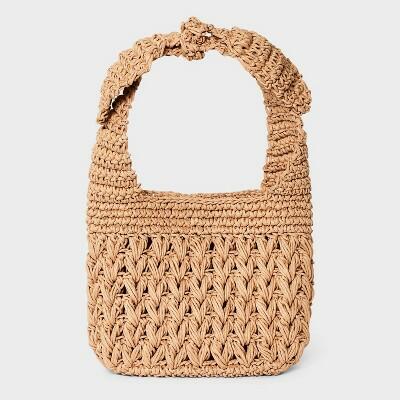 A New Day™ Straw Tie-Top Shoulder Bag Light Brown Woven Paper Beige