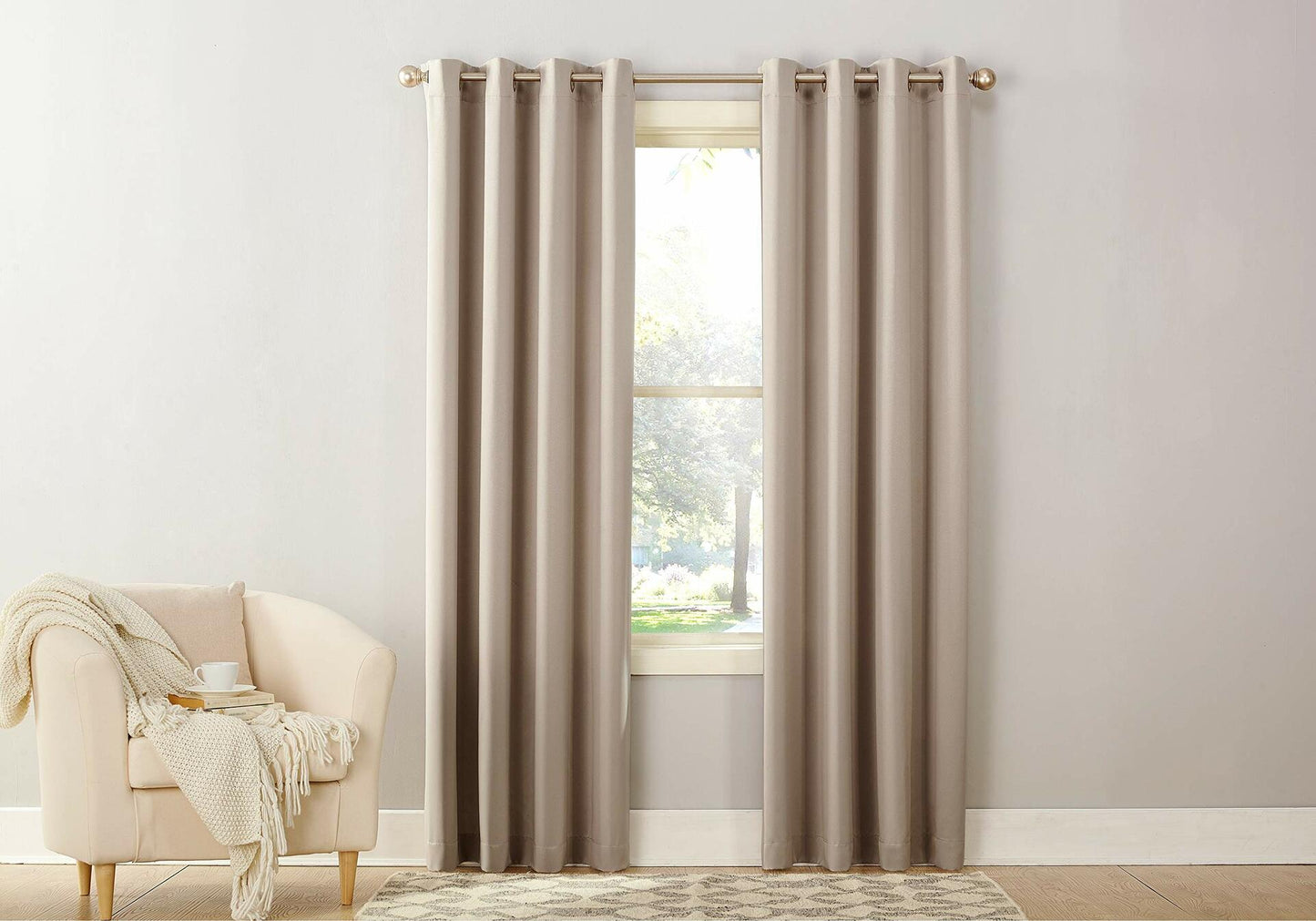 Sun Zero Becca Energy Efficient Grommet Curtain Panel, 40" x 95", Stone