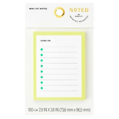 Noted by Post-it Sports Court 3"x4" List Sticky Notes Green 100 Sheets