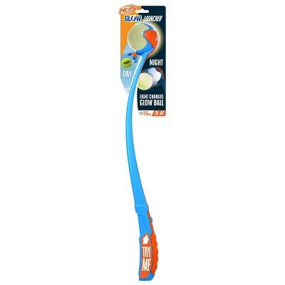 NERF Air Strike LED Glow Ball Dog Toy Blue/Orange 2 AAA Batteries Included