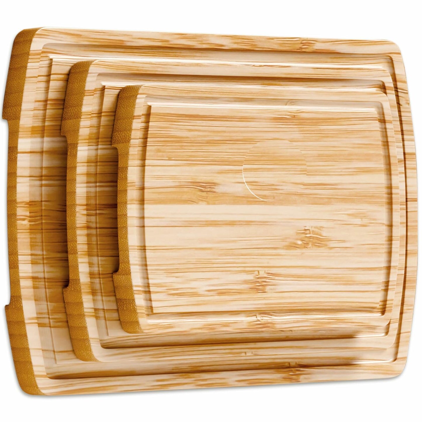 Bambüsi Bamboo Wood Cutting Board Set 3 Pc Natural with Juice Groove Handles