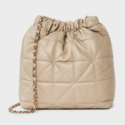 A New Day™ Rouched Chain Crossbody Bag Tan Magnetic Closure 44.75" Strap