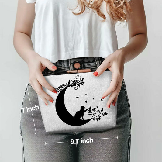 Henhesaha Witchy Cat Makeup Bag Cosmetic Travel Toiletry Bag Black