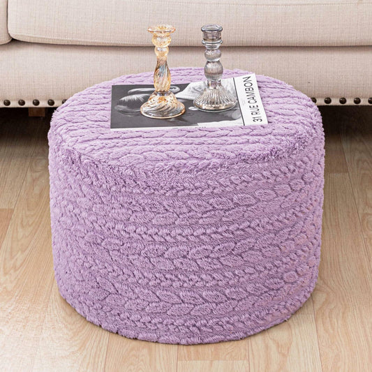 Round Pouf Ottoman 20x20x14in Boho Floor Pouffe Foot Rest Lavender