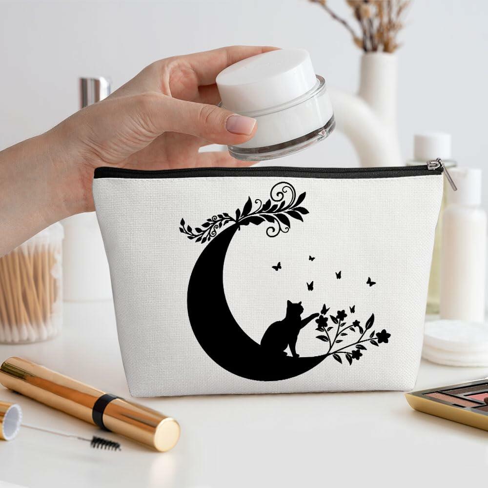 Henhesaha Witchy Cat Makeup Bag Cosmetic Travel Toiletry Bag Black