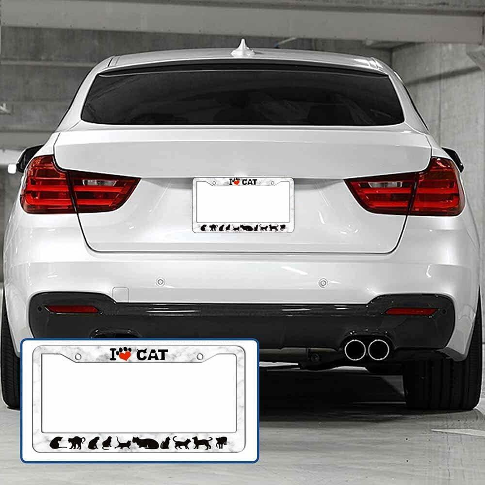AUCCMORLY Stainless Steel Cat License Plate Frame Car Accessories 2 Pcs Set