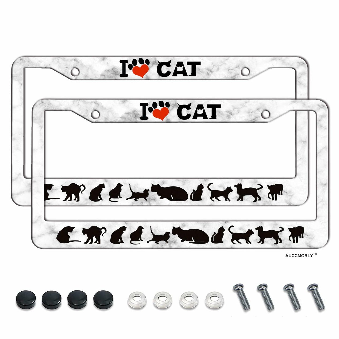 AUCCMORLY Stainless Steel Cat License Plate Frame Car Accessories 2 Pcs Set