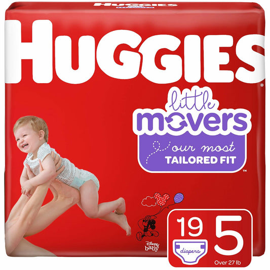 Huggies Little Movers Diapers Step 5 27+ lb 19 Ct Jumbo Pack Size 5