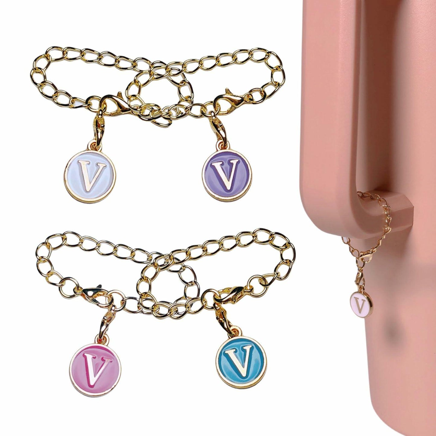 Tingyework 4PCS Letter Charm for Stanley Cup 30oz 40oz Handle V