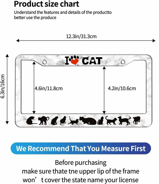 AUCCMORLY Stainless Steel Cat License Plate Frame Car Accessories 2 Pcs Set