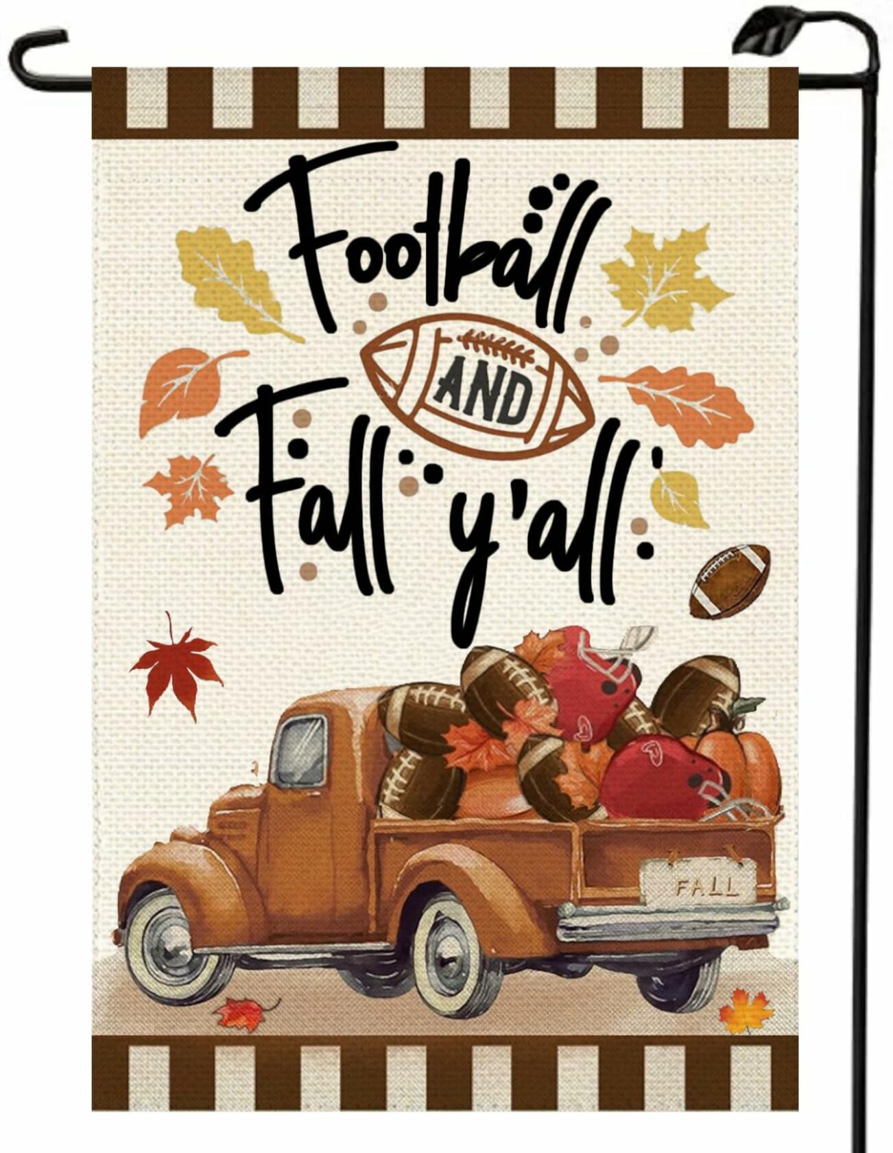 Fall Football Garden Flag Double Sided 12x18 Inch Outdoor Autumn Seasonal