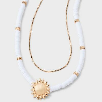 Universal Thread™ Sun Charm Quartz Beaded Multi-Strand Necklace White 18"