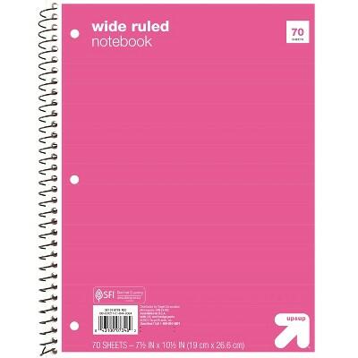 up&up Wide Ruled 1 Subject Spiral Notebook Pink 70 Pages 3 Hole Punched